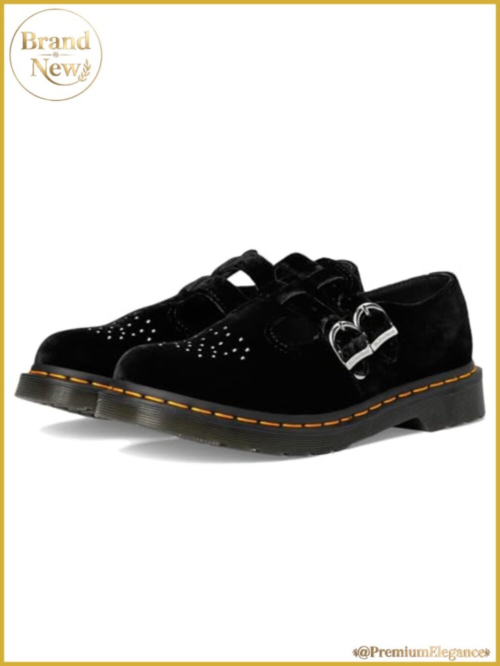 Vegan 8065 Mary Jane Flats with T-Bar Buckle & Brogue Studs